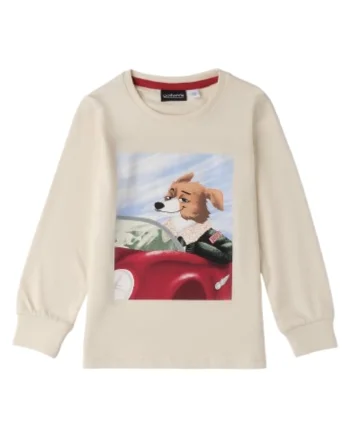 Bluza baieti  din bumbac 100% cu imprimeu grafic, Alb crem