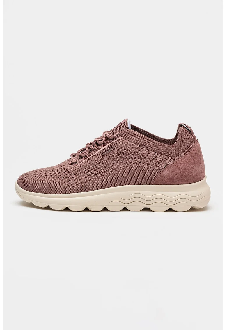 Pantofi sport Spherica din plasa tricotata cu insertii din piele intoarsa, Violet/Bej deschis