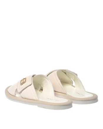 Papuci din piele cu logo metalic, Alb murdar