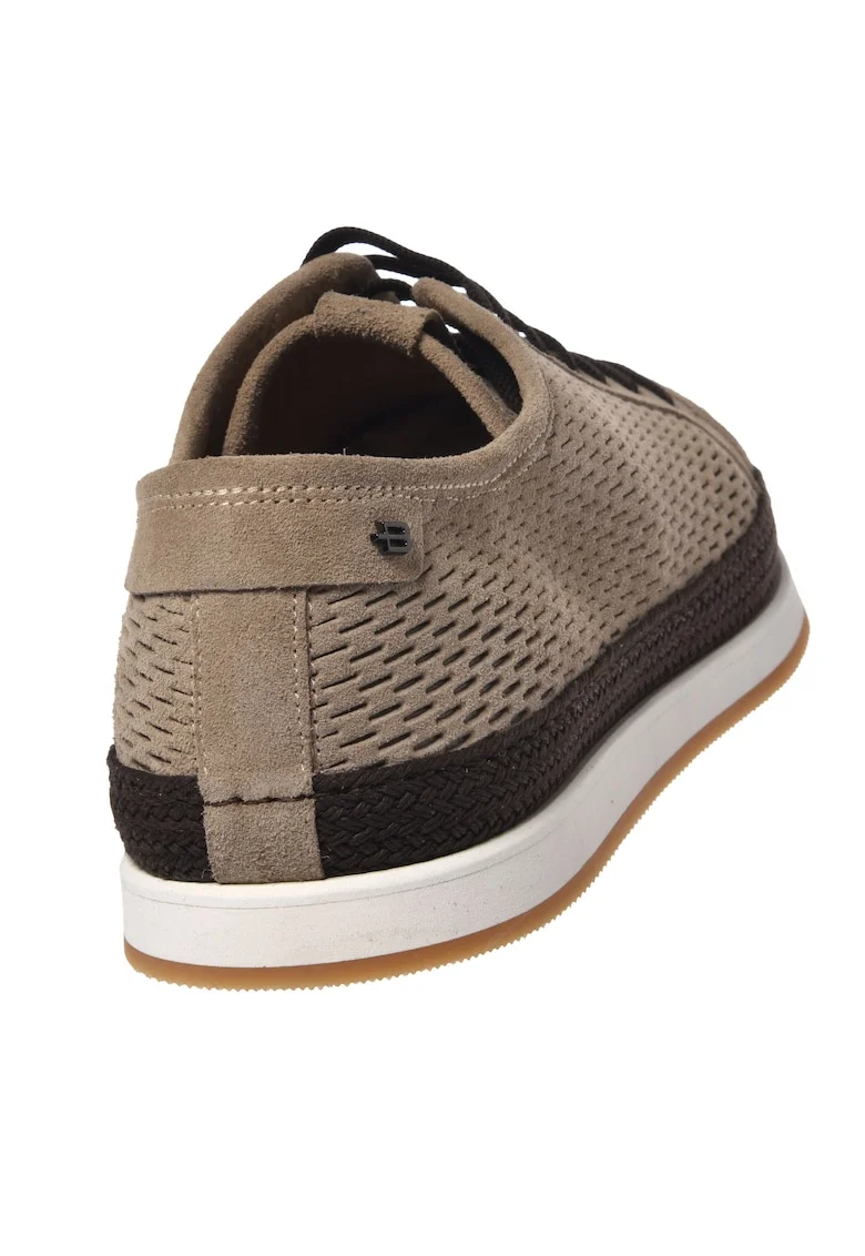 Pantofi sport de piele intoarsa cu perforatii, Bej
