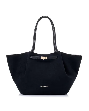 Geanta shopper  din piele intoarsa sintetica, Negru, 27 x 52 x 13 cm