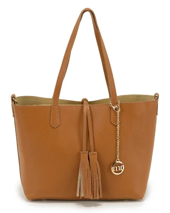 Geanta shopper de piele, Caramel