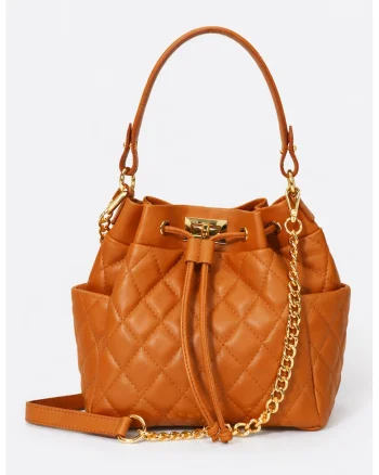 Geanta bucket de piele, Caramel
