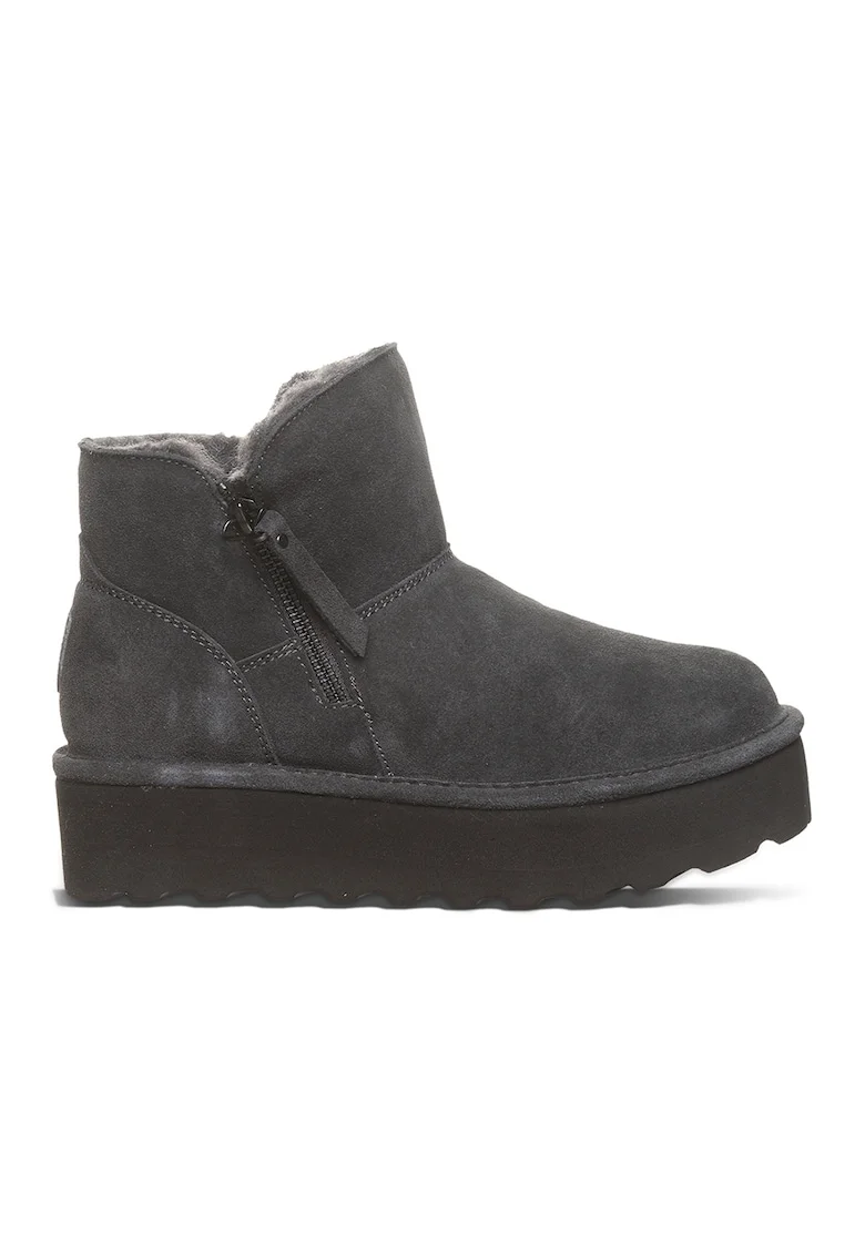 Ghete flatform de piele intoarsa cu fermoar