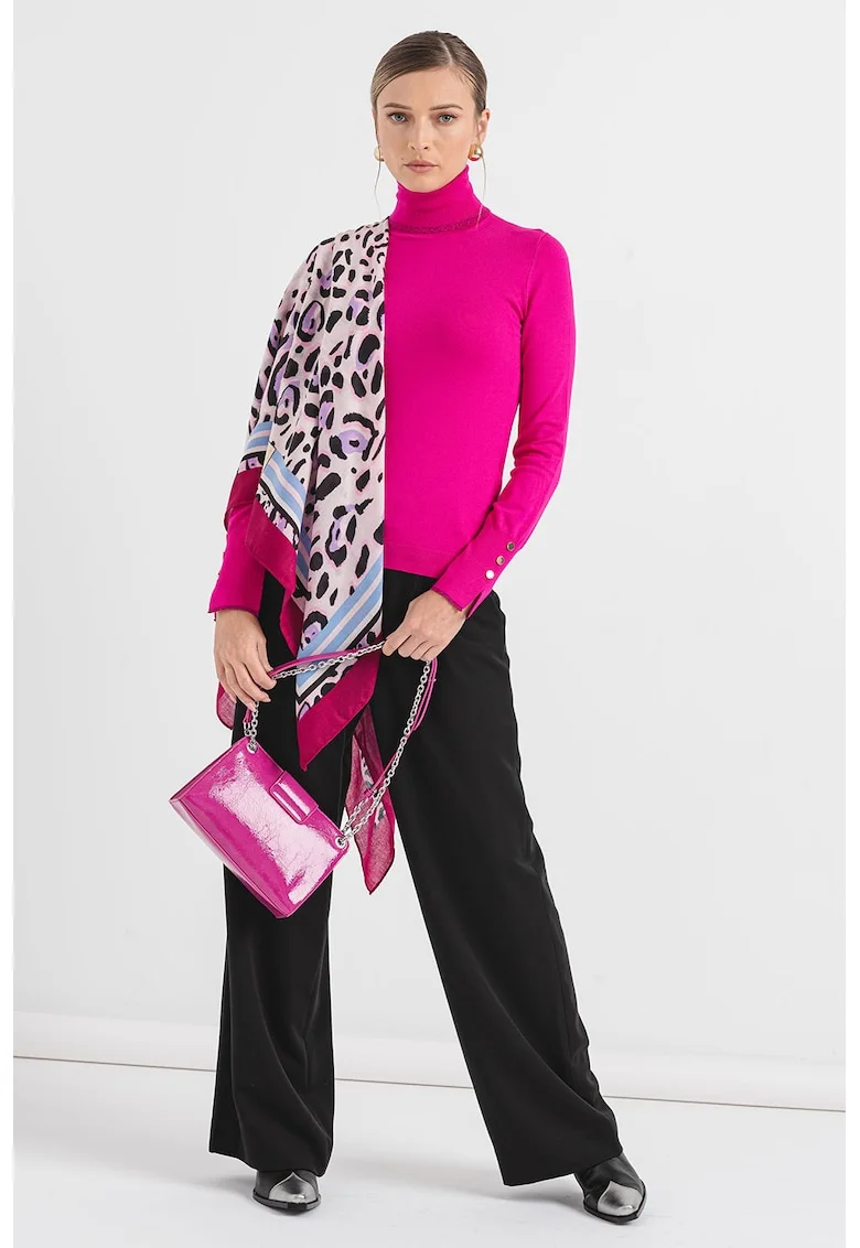 Pulover uni cu guler inalt, Fucsia
