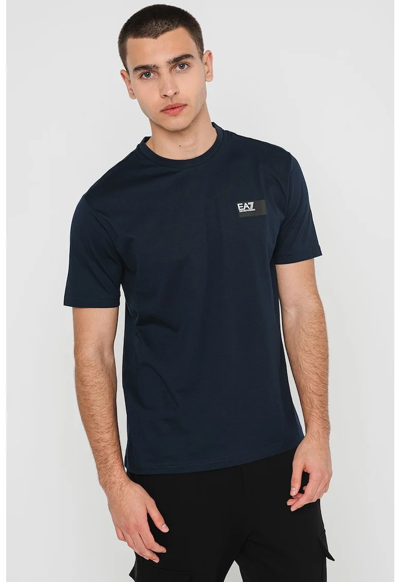 Tricou din bumbac cu logo, Alb/Negru/Bleumarin
