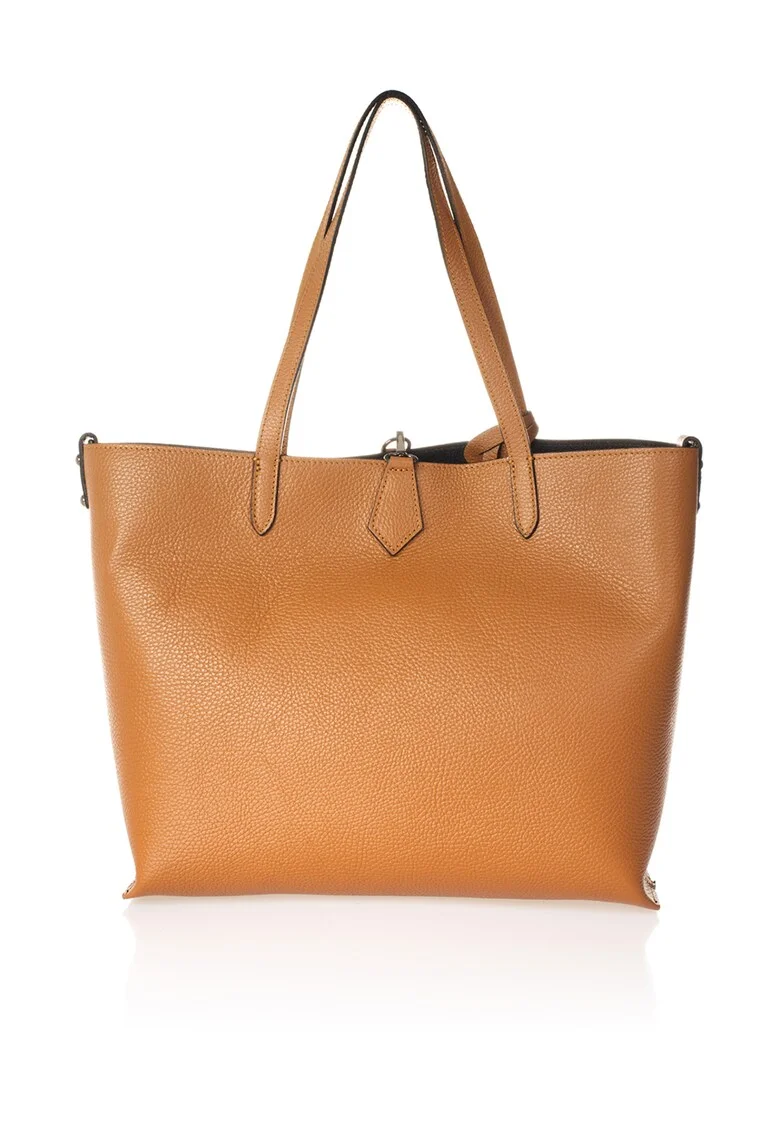 Geanta shopper de piele cu etui interior, Caramel