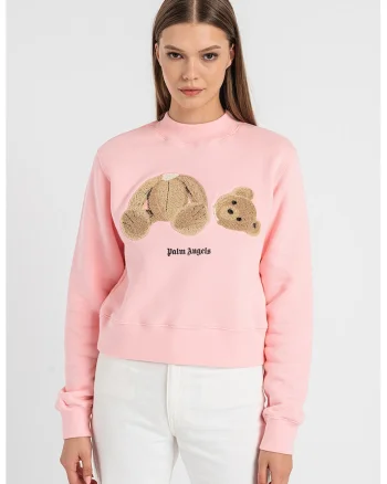 Bluza sport din bumbac cu aplicatie din material terry Bear, Negru/Roz pastel/Maro deschis