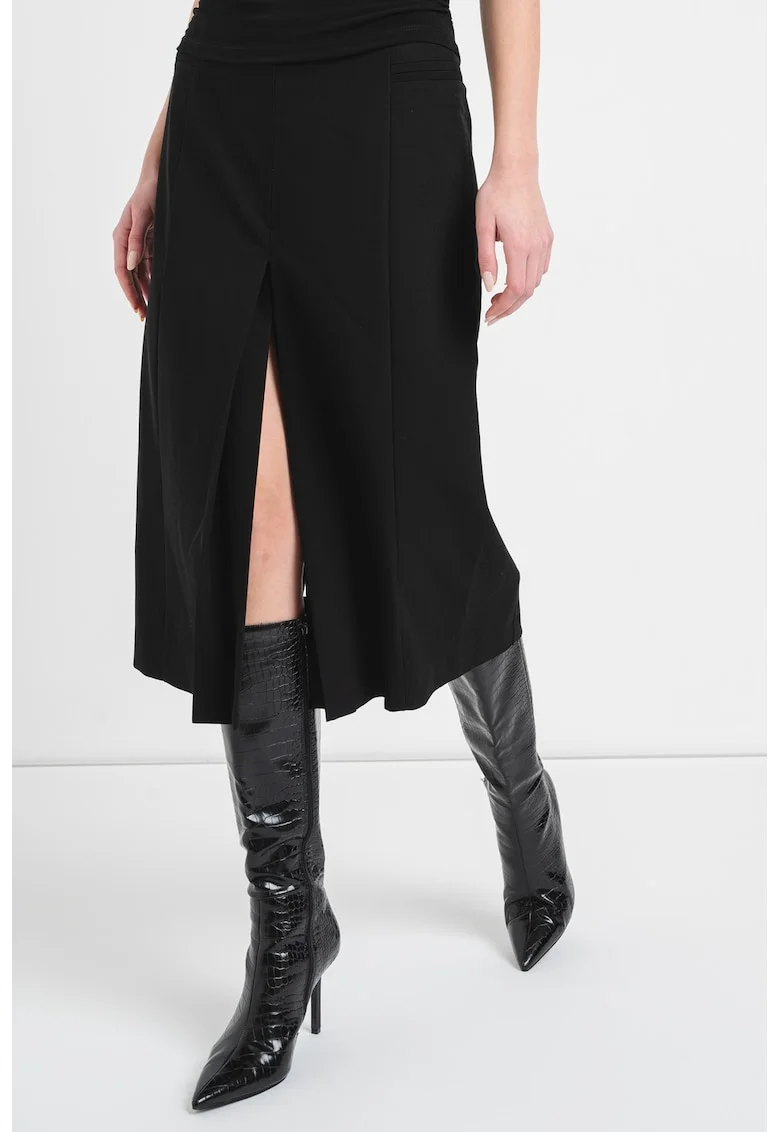 Fusta midi cu slit frontal, Negru