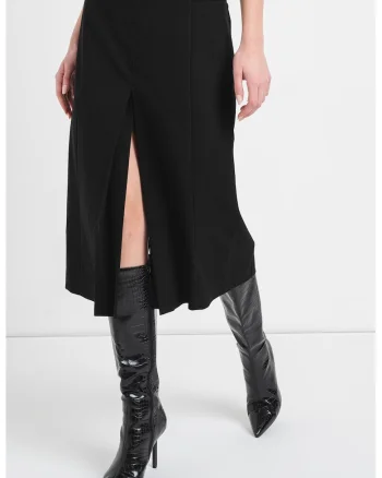 Fusta midi cu slit frontal, Negru