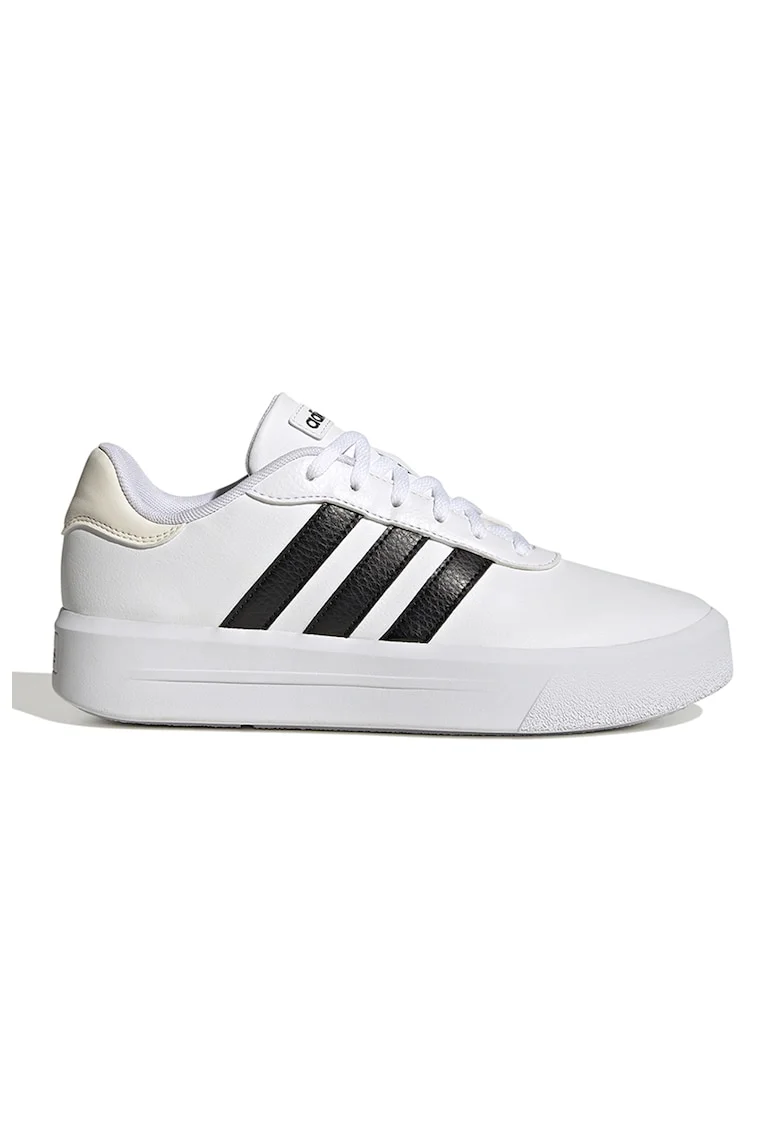 Pantofi sport din piele ecologica cu detalii logo Court, Alb/Negru