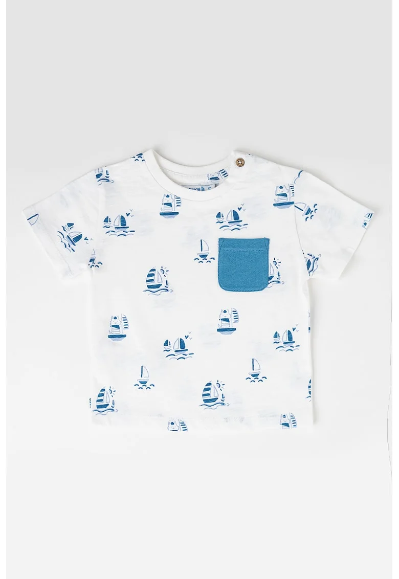 Tricou cu imprimeu grafic, Alb/Albastru inchis