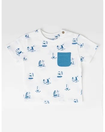 Tricou cu imprimeu grafic, Alb/Albastru inchis