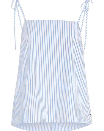 Top de bumbac organic cu dungi, Alb/Albastru lavanda