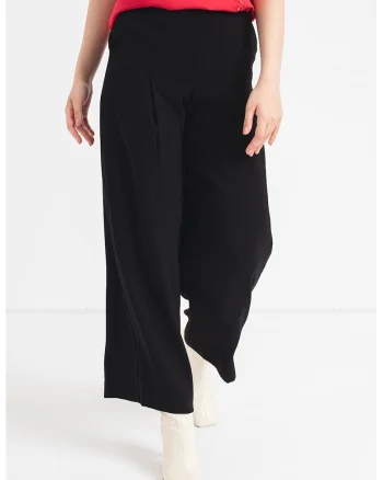 Pantaloni cu talie inalta si croiala ampla, Negru
