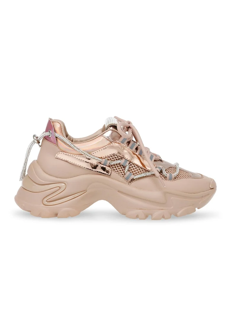 Pantofi sport masivi cu insertii de plasa Miracles, Auriu/Bej