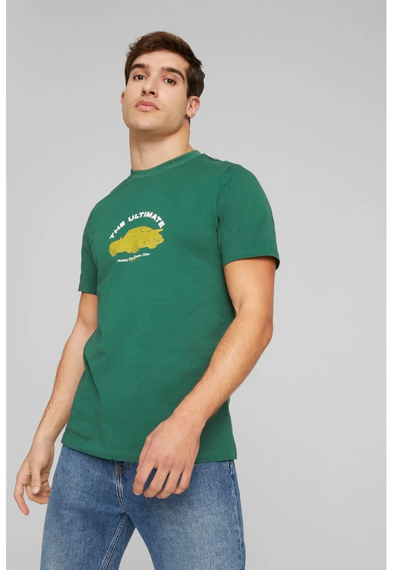 Tricou regular fit cu imprimeu, din amestec de bumbac, Verde/Galben mustar