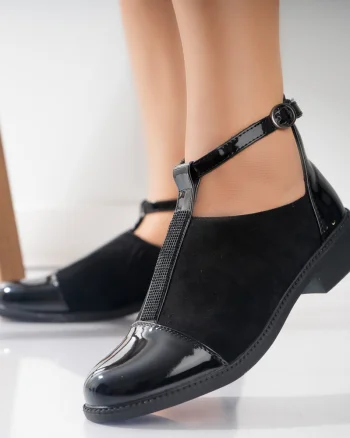 Pantofi dama casual Negri din Piele Ecologica Intoarsa Nava