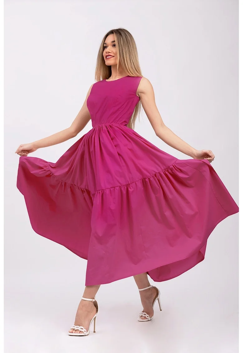 Rochie evazata fara maneci cu buzunare laterale, Fucsia