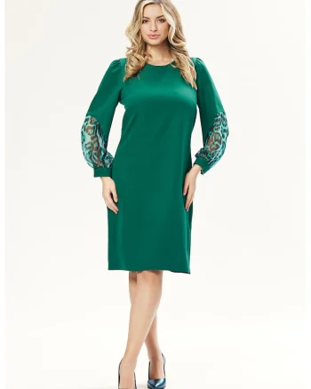 Rochie cu detalii cu animal print, Verde aquamarin