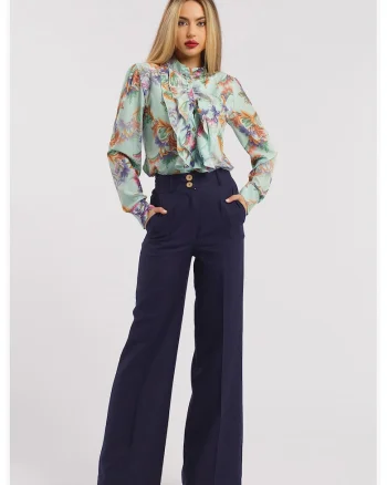 Pantaloni drepti cu talie inalta, Bleumarin
