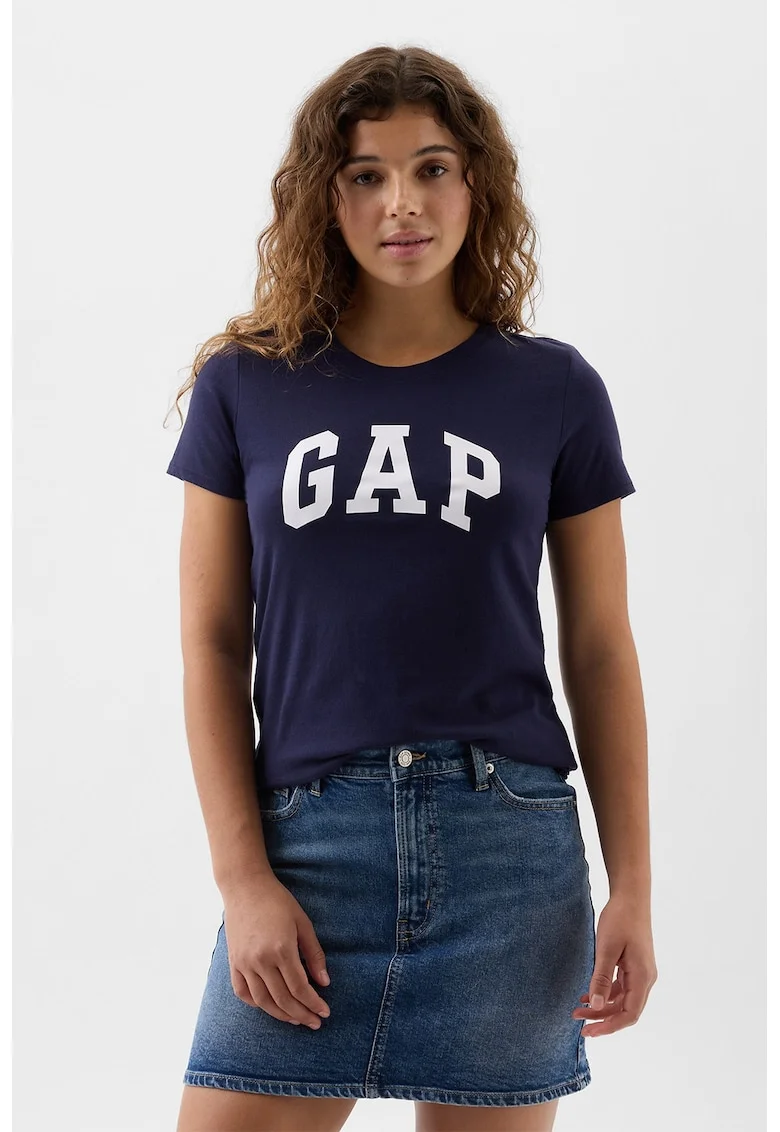 Tricou din bumbac cu logo, Alb/Bleumarin