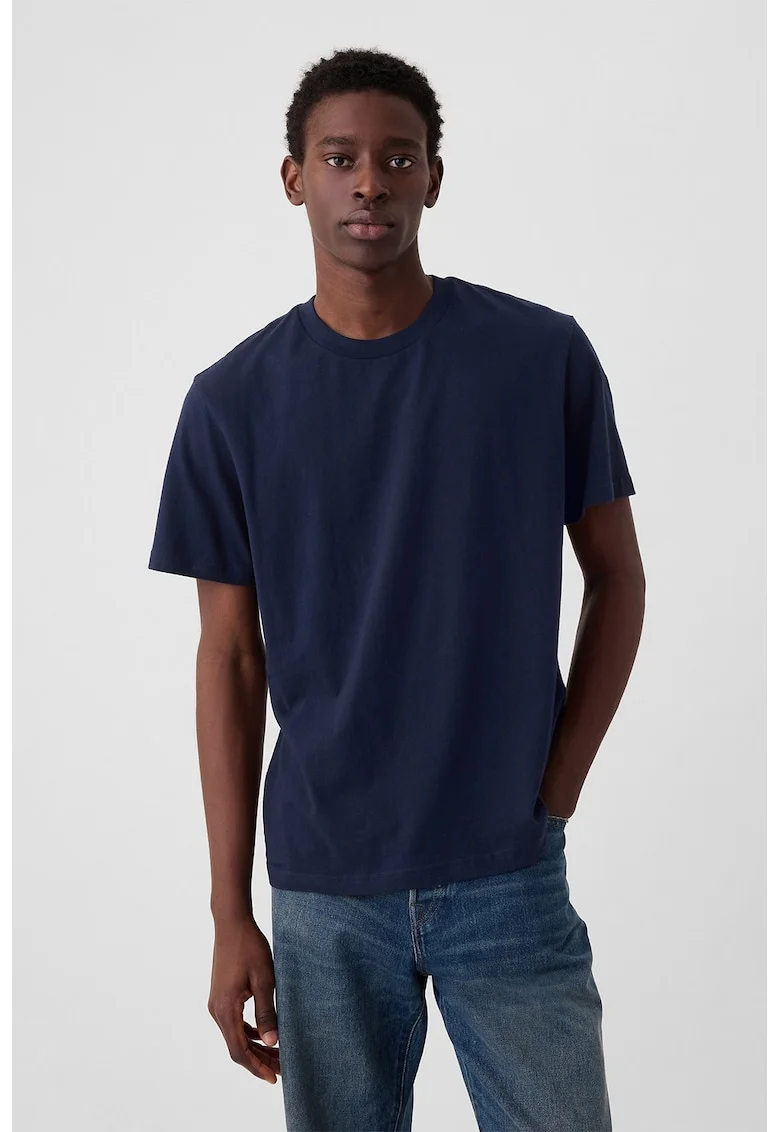 Tricou unisex de bumbac cu decolteu la baza gatului, Bleumarin