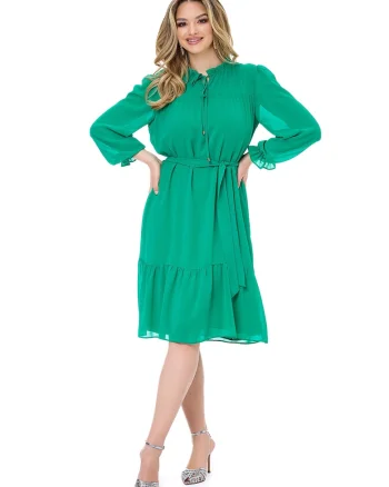 Rochie evazata cu maneci 3/4 Amelie, Verde deschis