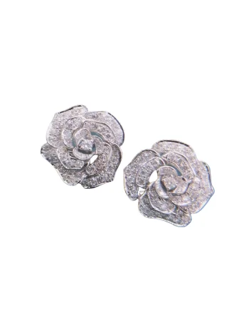 Cercei argintii,  forma de trandafir, cu pietre din zirconiu, 1.5 cm, Nikka C13