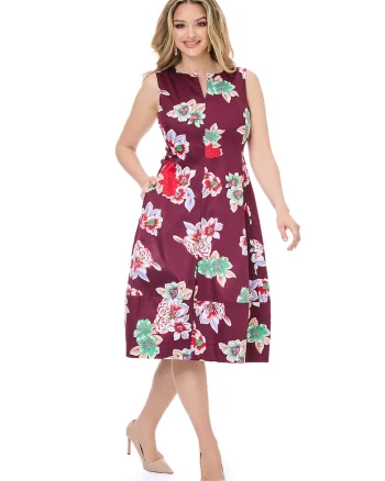 Rochie midi cu buzunare laterale, Rosu/Verde/Roz