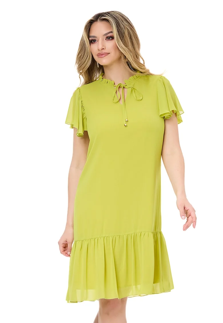 Rochie mini cu terminatie cu volane, Verde fistic