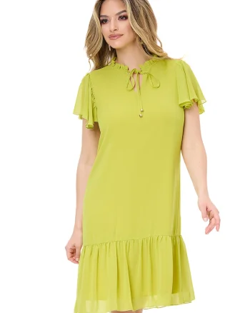 Rochie mini cu terminatie cu volane, Verde fistic