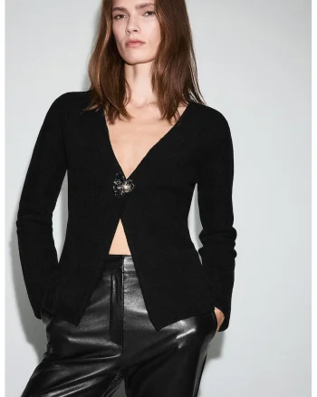 Pulover uni cu decolteu in V, Negru