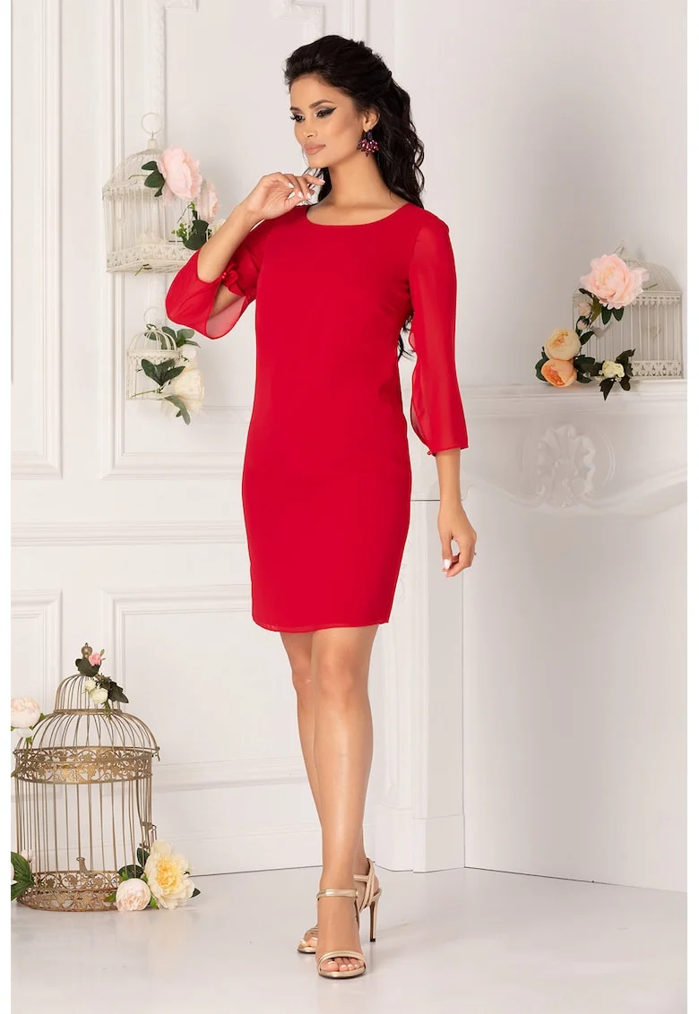 Rochie mini cu decolteu rotund si maneci cu decupaje, Rosu