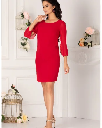Rochie mini cu decolteu rotund si maneci cu decupaje, Rosu