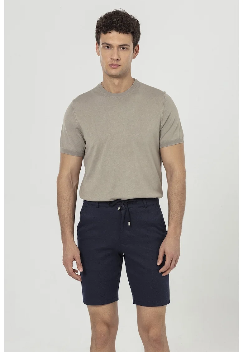 Pantaloni scurti cu model texturat si snur in talie, Albastru ultramarin