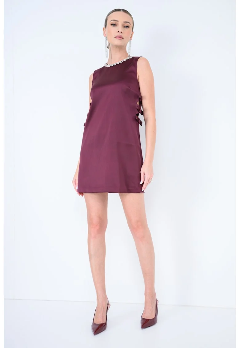 Rochie din satin cu decupaje laterale, Violet tyrian