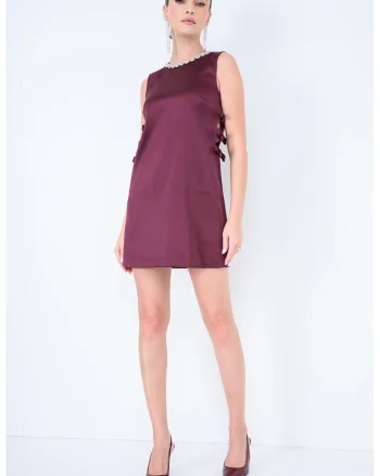 Rochie din satin cu decupaje laterale, Violet tyrian