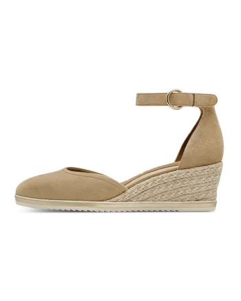 Sandale-espadrile wedge de piele intoarsa, Maro camel