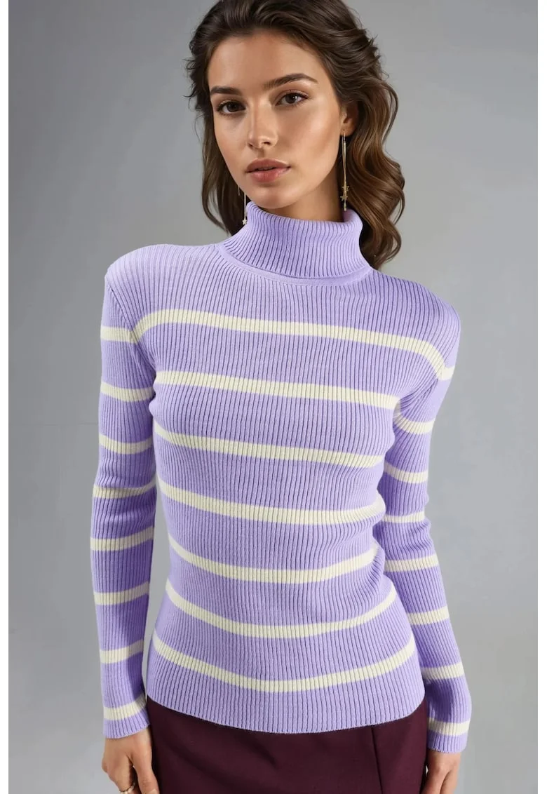 Pulover dama,  mulat, lila/alb, tricot, One Size