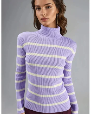 Pulover dama,  mulat, lila/alb, tricot, One Size