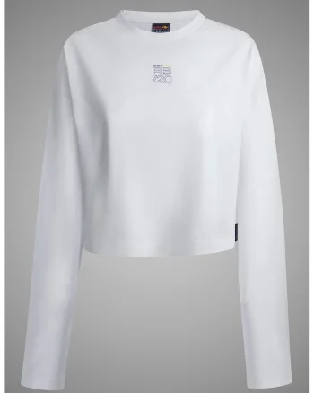 Pepe Jeans London, Bluza crop din bumbac, Alb