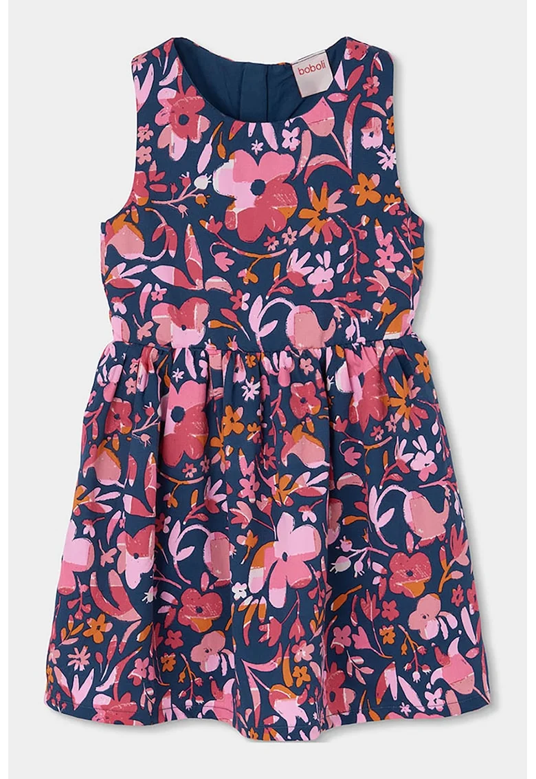 Rochie evazata fara maneci, Portocaliu/Albastru inchis/Roz