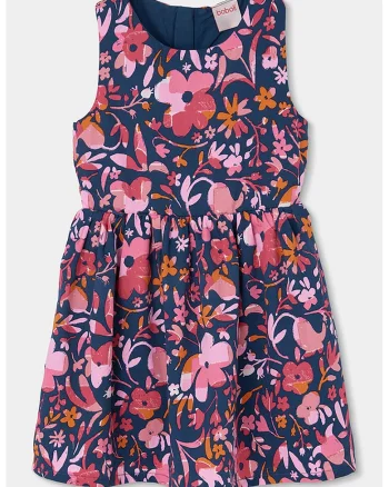 Rochie evazata fara maneci, Portocaliu/Albastru inchis/Roz
