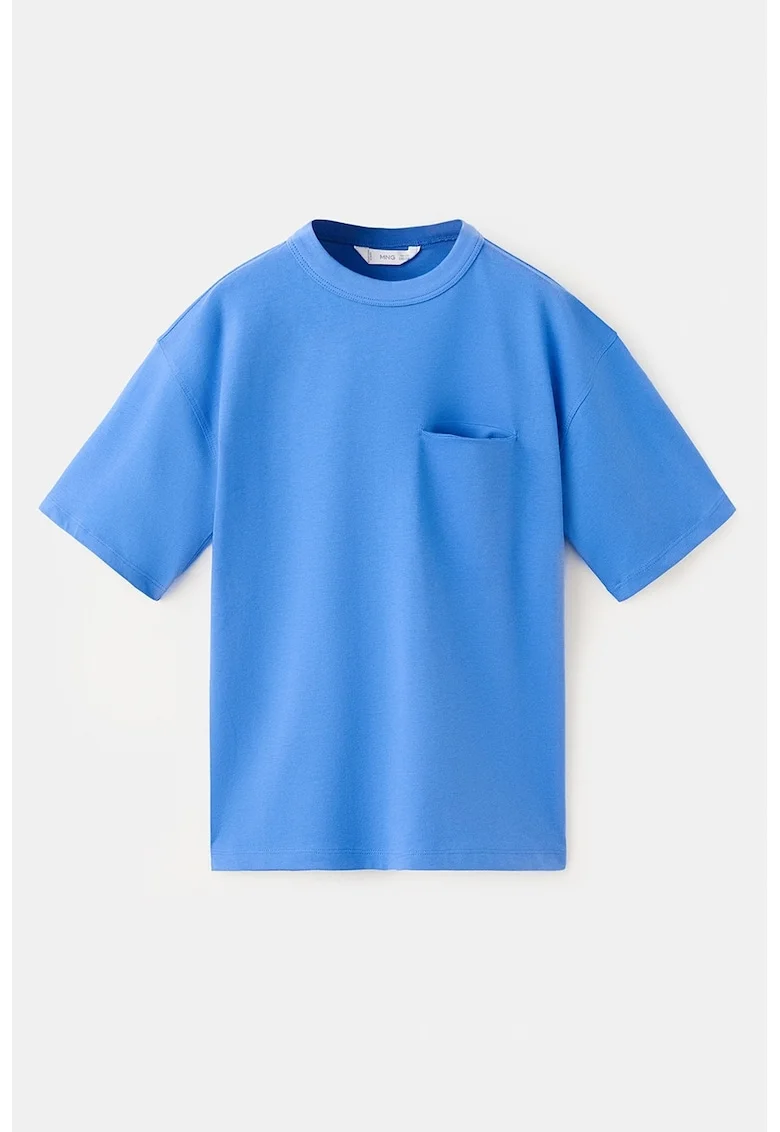 Tricou uni din bumbac cu buzunar pe piept, Albastru