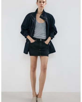 Fusta mini din denim cu talie joasa, Bleumarin