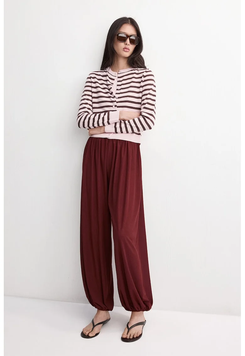 Cardigan tricotat cu model in dungi, Maro/Roz