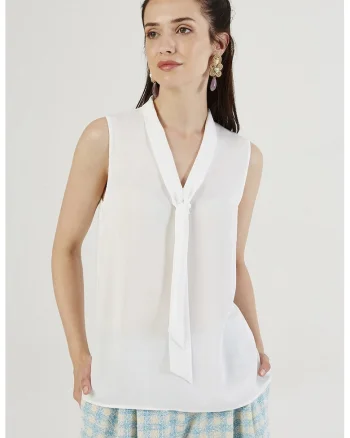Bluza cu esarfa la decolteu, Alb optic