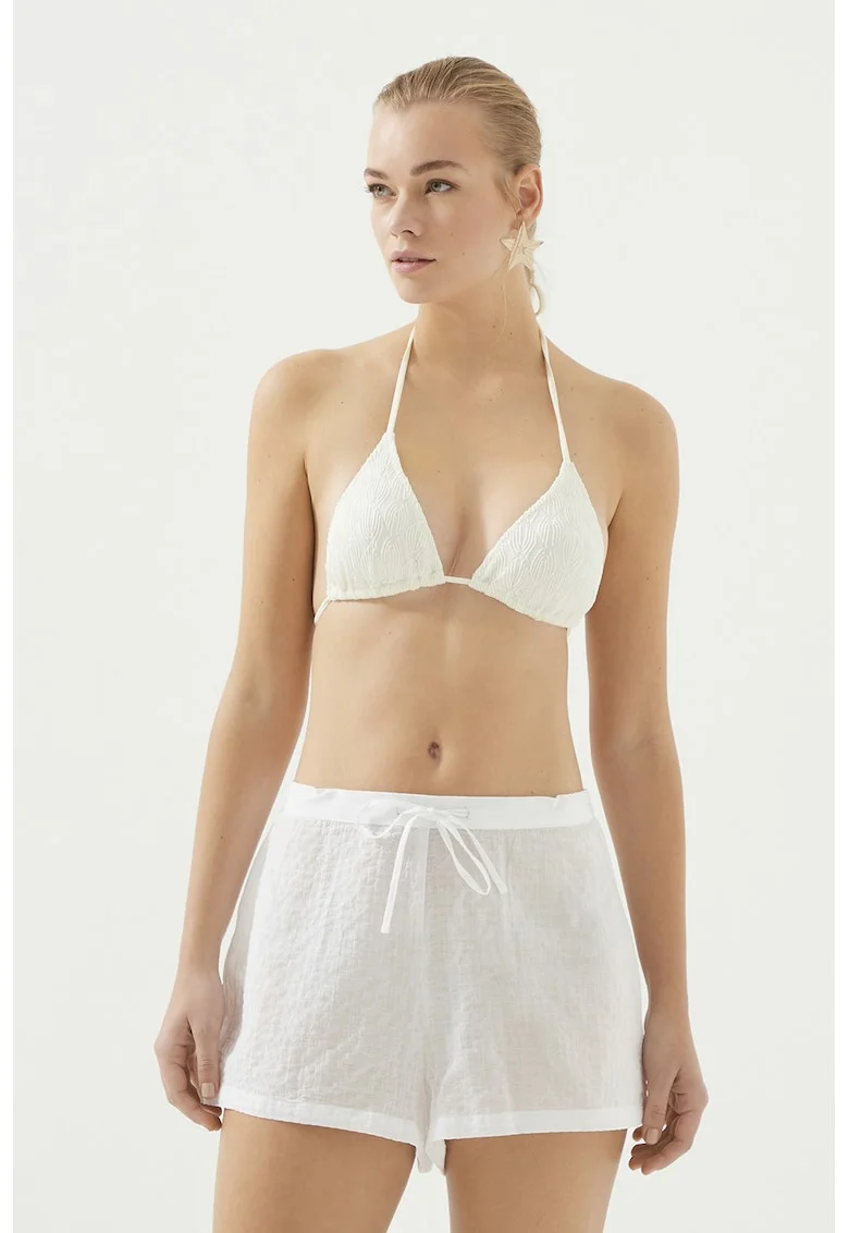 Pantaloni scurti de baie din lyocell cu snur, Alb