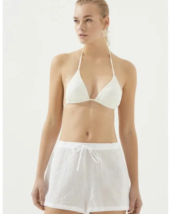 Pantaloni scurti de baie din lyocell cu snur, Alb
